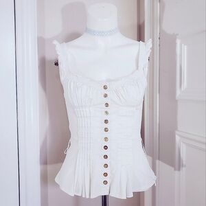 True Vintage Button Down Flutter Shoulder Corset Top